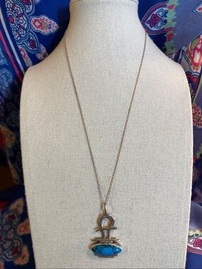 Sterling Silver Turquoise Pendant Necklace 925 Signed Ruthie Modernist Southwest